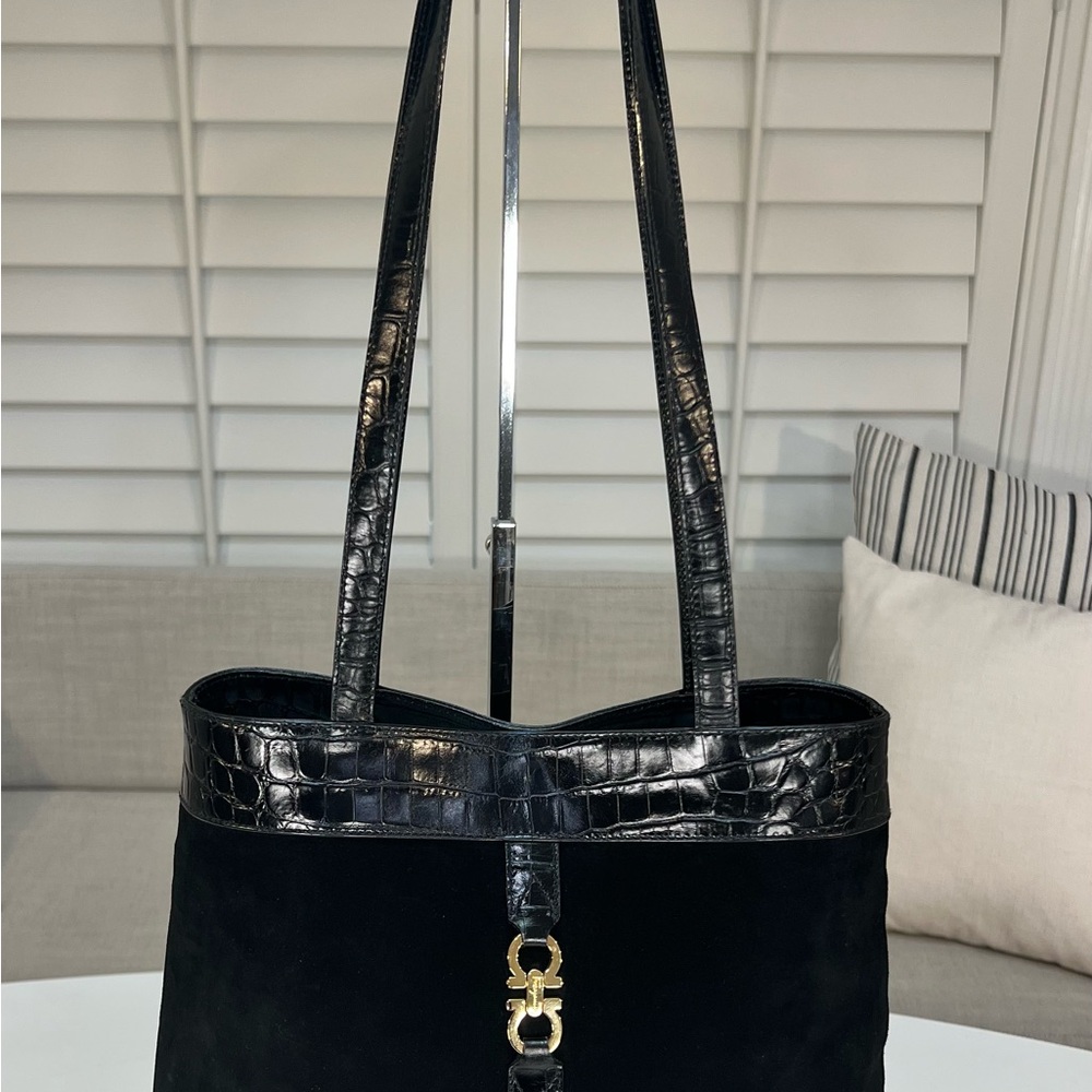 Salvatore Ferragamo Black Shoulder Bag with Glossy Finish